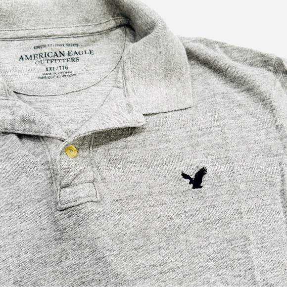 American Eagle Outfitters Mens Grey Athletic Fit Polo Short Sleeve Shirt - Picture 2 of 6